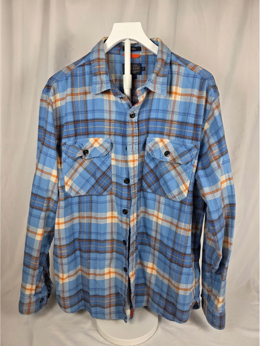 Pendleton Burnside Plaid Flannel Shirt Mens XL Blue Orange Cotton Double Brushed